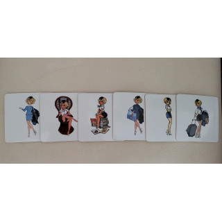 Sous-verres carrés Décorés Natacha Hotesse de l'air avec base en liège lot de 6