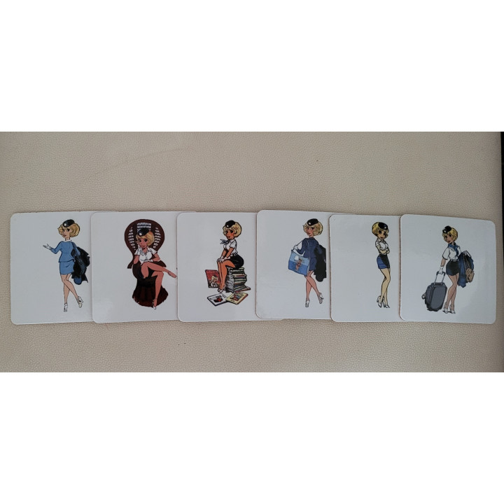 Sous-verres carrés Décorés Natacha Hotesse de l'air avec base en liège lot de 6