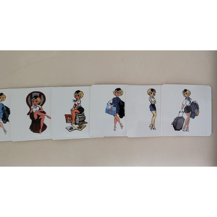 Sous-verres carrés Décorés Natacha Hotesse de l'air avec base en liège lot de 6