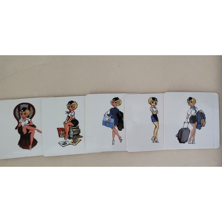 Sous-verres carrés Décorés Natacha Hotesse de l'air avec base en liège lot de 6