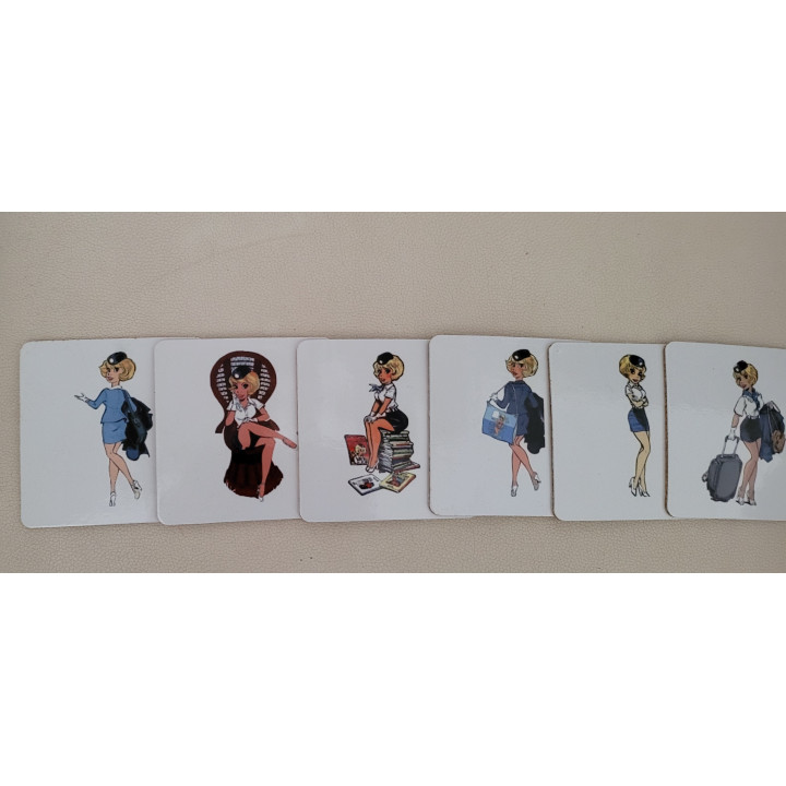 Sous-verres carrés Décorés Natacha Hotesse de l'air avec base en liège lot de 6