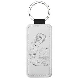 Porte clé Natacha hotesse de l'air sexy plage recto verso simili cuir