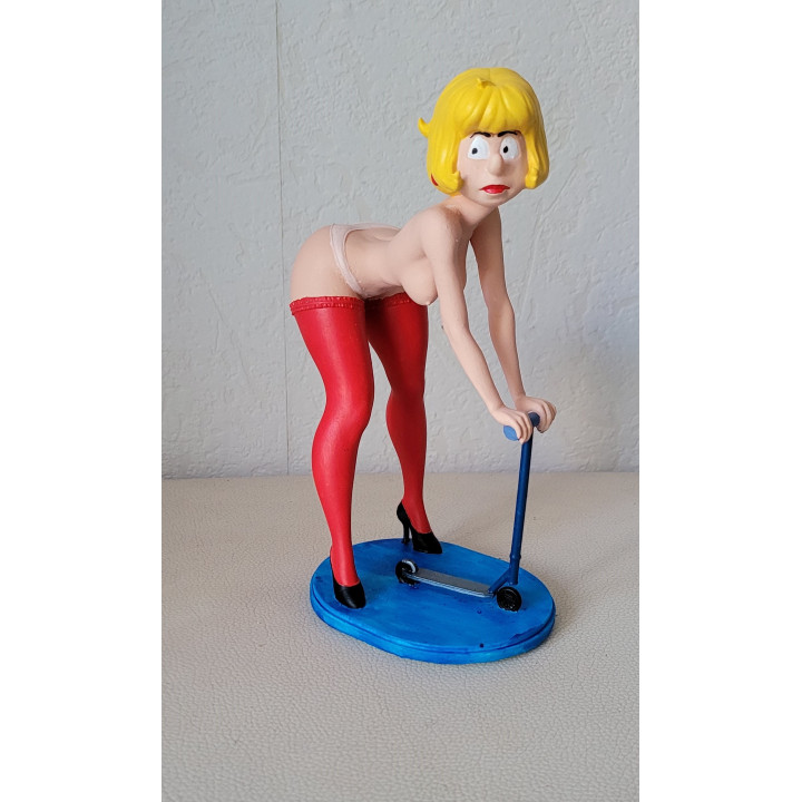 Sexy figurine in the style of Maman Boule and Bill Carine on a scooter