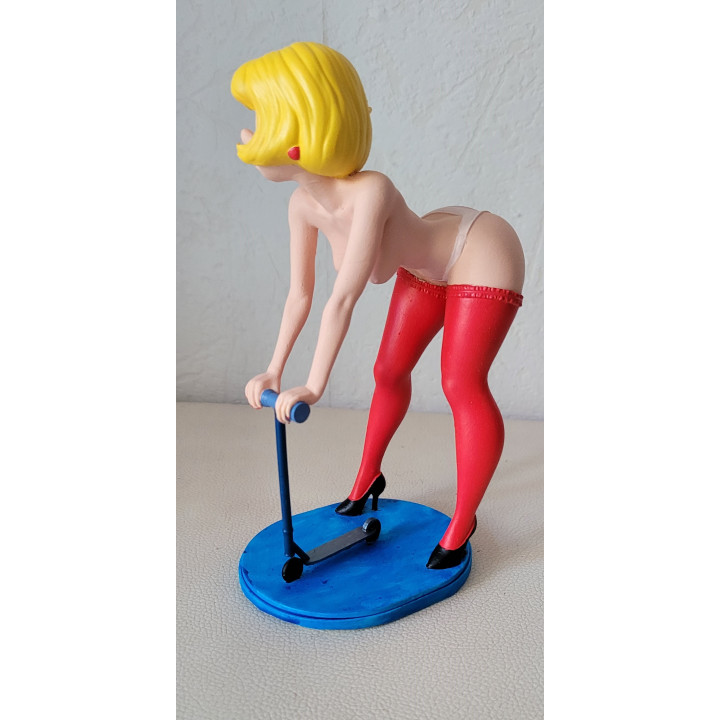 Sexy figurine in the style of Maman Boule and Bill Carine on a scooter