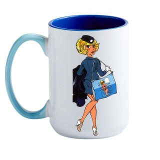 Mug Natacha hotesse de l'air en uniforme embarquement avec sac en céramique