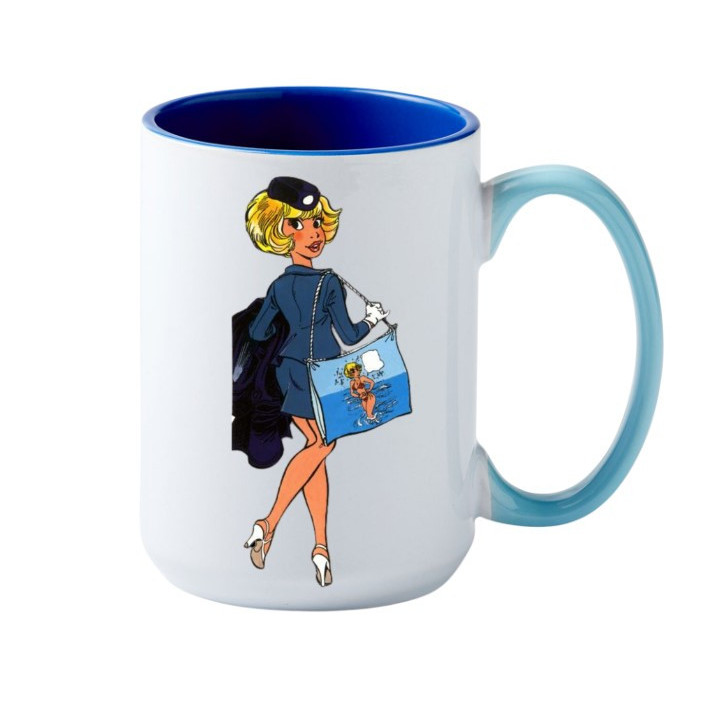 Mug Natacha hotesse de l'air en uniforme embarquement avec sac en céramique