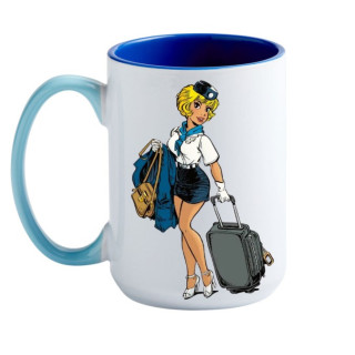 Mug Natacha hotesse de l'air en uniforme embarquement avec valise en céramique