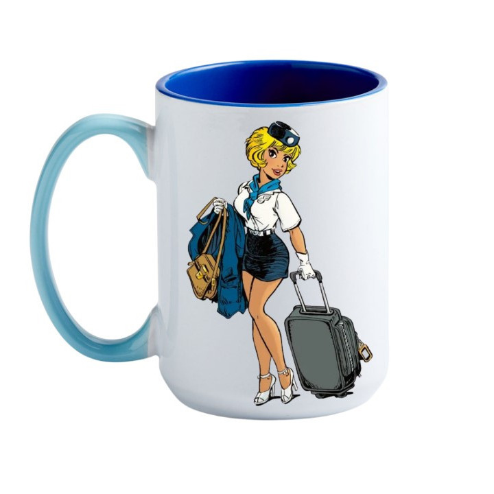 Mug Natacha hotesse de l'air en uniforme embarquement avec valise en céramique
