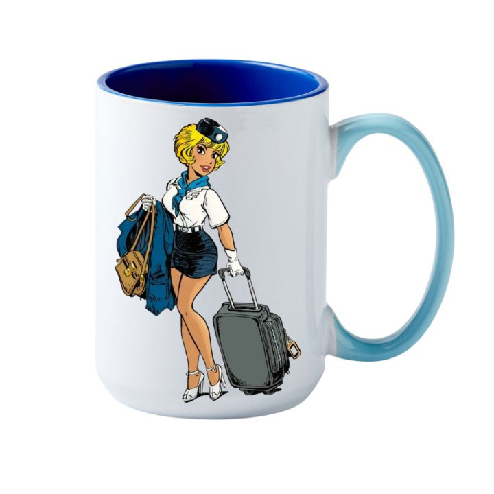 Mug Natacha hotesse de l'air en uniforme embarquement avec valise en céramique