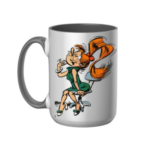 Mug Mademoiselle Jeanne sur sa chaise de bureau en céramique