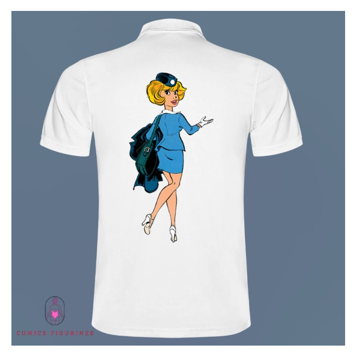 Polo Blanc Manches courtes Natacha hotesse de l'air embarquement