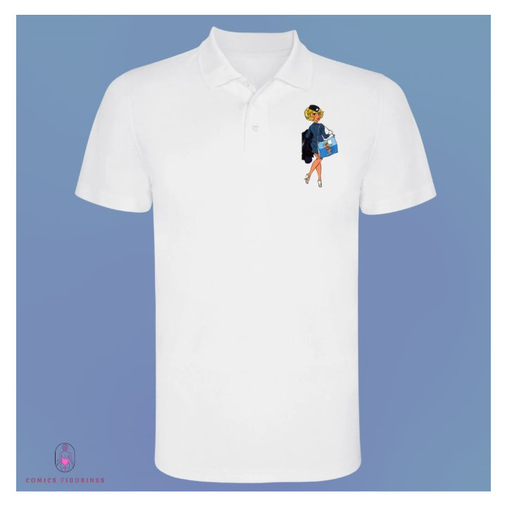 Polo Blanc Manches courtes Natacha hotesse de l'air embarquement avec sac