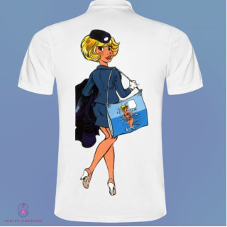 Polo Blanc Manches courtes Natacha hotesse de l'air embarquement avec sac