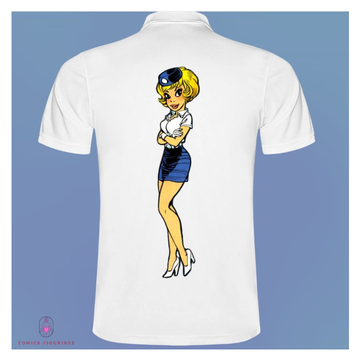 Polo Blanc Manches courtes Natacha hotesse de l'air