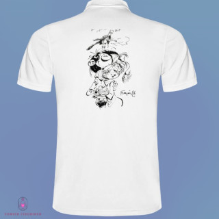 Polo Blanc Manches courtes Mademoiselle Jeanne avec Gaston Lagaffe et la Mouette Rieuse