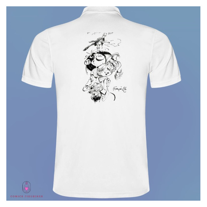 Polo Blanc Manches courtes Mademoiselle Jeanne avec Gaston Lagaffe et la Mouette Rieuse